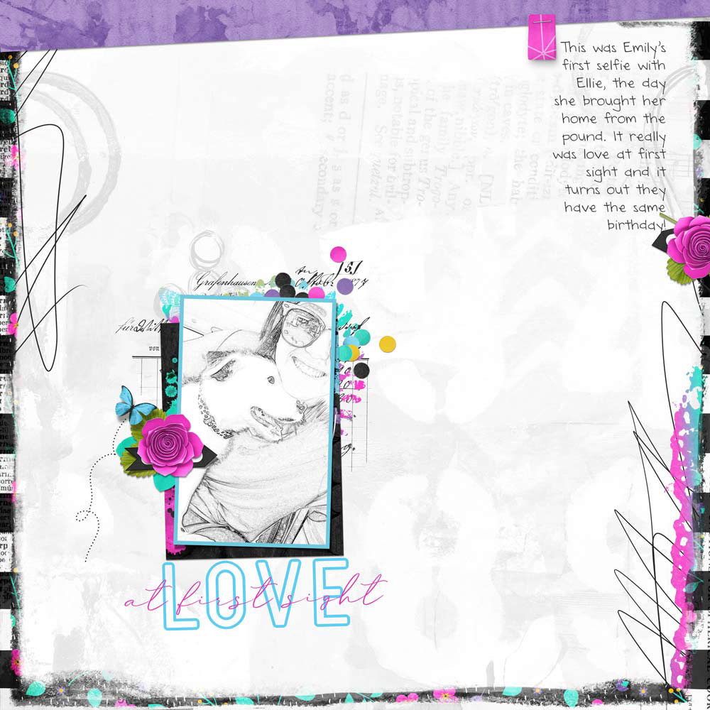 Page: Kellie Linn Photo: selfie from my daughter Template: Minimal Design from Design Beautiful Pages Kit: A Splash of Color from River Rose Designs Fonts: Grand Junction, DJB Annalise the Brave Tab: Page Design Class Digital Scrapper