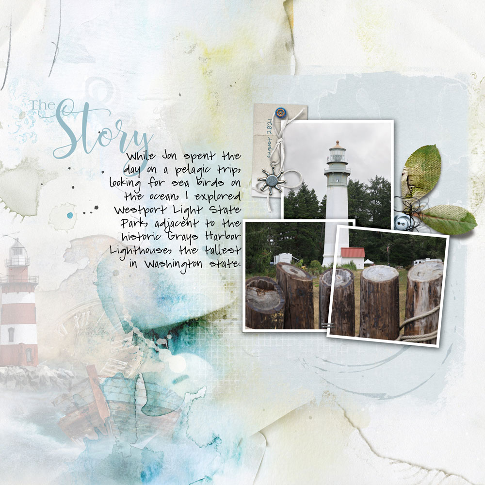 Page & Photo: Val Sleger Tutorial: Overlapping Frames by Carla Shute Kits: Amity, Break Away, Multimedia Leaves, "The Story" WordArt, all by Anna Aspnes; Coastline by Lynne Anzelc Designs Font: Pea Lopi